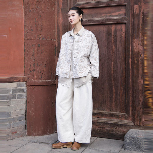 绽放女装587朵/中式提花设计感盘扣文艺圆领宽松百搭长袖短外套女 商品图2