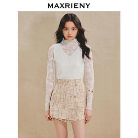 MAXRIENY【新年红系列】蕾丝雪纺衫气质修身显瘦高领上衣打底衫女(货号:MS85TP516)