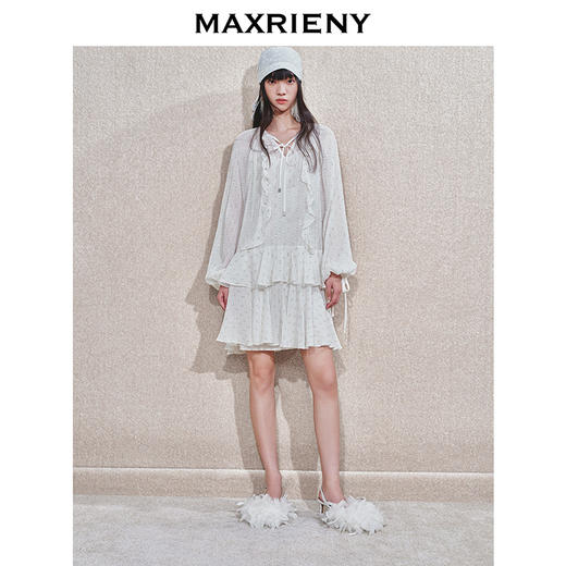 【商场同款-25春新品】MAXRIENY流光小白裙晕染钉珠桑蚕丝连衣裙(货号:MC85DR810) 商品图1