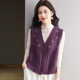 坎肩绣花马夹上衣外搭马甲，针织背心毛衣外套开衫CC-13-98001