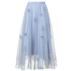 MAXRIENY25年夏季新款宫廷花仙子半裙立体花朵网纱裙晨雾蓝高腰(货号:MF86SK006)