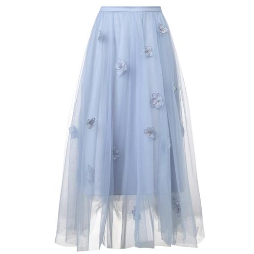 MAXRIENY25年夏季新款宫廷花仙子半裙立体花朵网纱裙晨雾蓝高腰(货号:MF86SK006) 商品图0