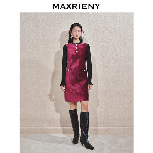 MAXRIENY精致优雅高级感雪尼尔无袖连衣裙24冬新款安哥拉红裙子(货号:MS85DR771) 商品图0