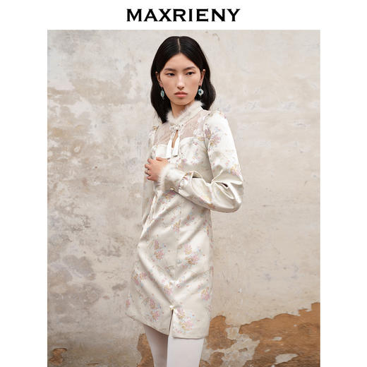 MAXRIENY新中式盘扣国风改良旗袍设计感印花修身显瘦秋冬连衣裙(货号:MS88DR512) 商品图2