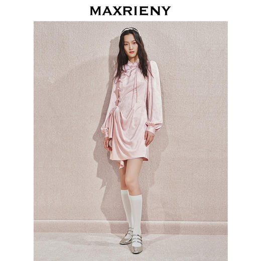 【贵雅日常-商场同款】MAXRIENY中式温柔不对称抽褶提花连衣裙(货号:MC85DR533) 商品图1