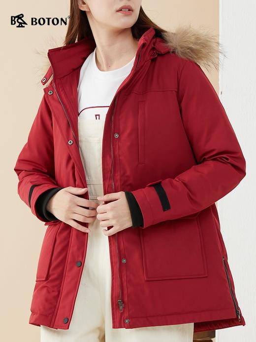 波顿女士冬季红色美式休闲工装中长款羽绒服LC732522 商品图2