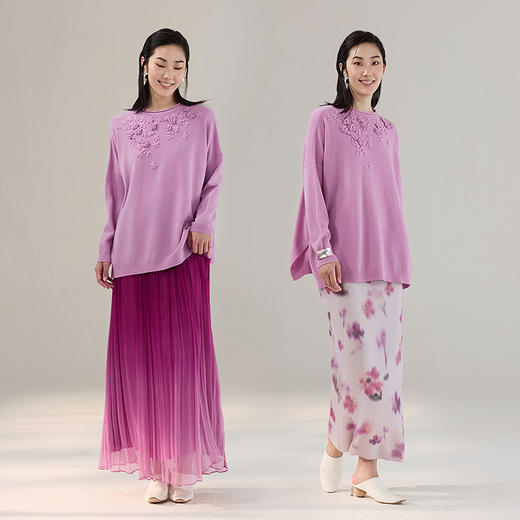 【林栖设计小店】【手工钩花】木槿听风系列绵羊毛毛织上衣绣花2025秋季新款套头毛衣女1953020 商品图2