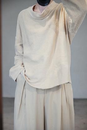 elsa esturgie沙色圆领棉上衣