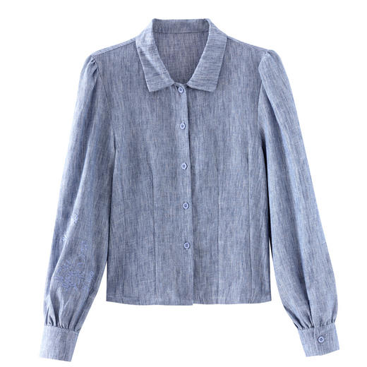 KQL369H99902025年秋季新款亚麻百搭修身长袖刺绣灯笼袖衬衫宽松显瘦上衣 商品图4