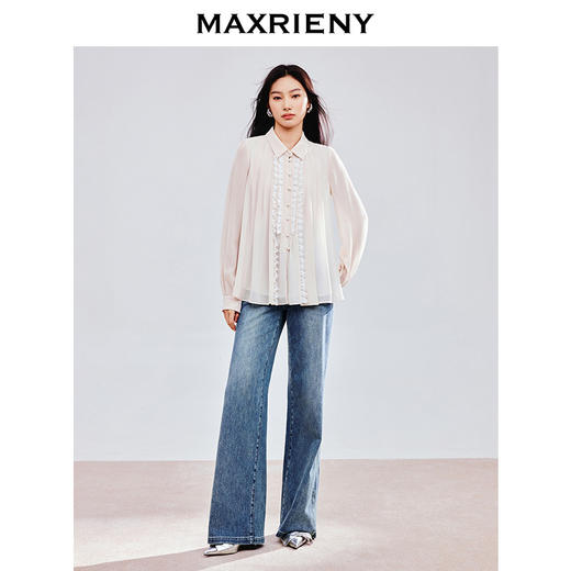 MAXRIENY浅春系穿搭衬衫2025秋季新款蕾丝花边拼接衬衣气质女装(货号:MS85TP768) 商品图1