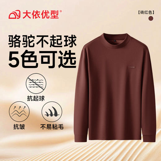 【DK】大依优型大码圆领保暖打底衫胖子中高圆领驼绒T恤保暖打底衫男士秋冬款加肥大码长袖休闲 商品图6