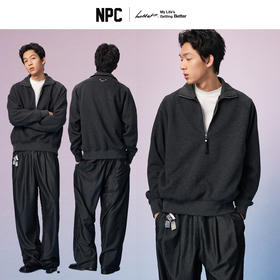 NPC潮牌亚麻混纺半开襟拉链卫衣男立领廓形落肩上新秋季NP57ST16