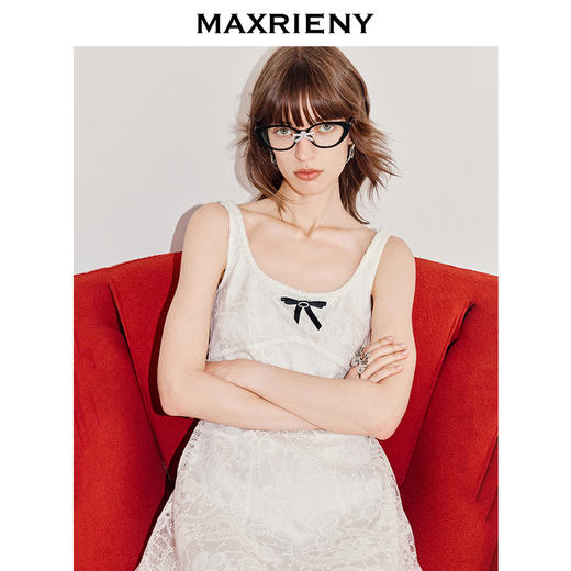 MAXRIENY2025年夏季新款蝴蝶结千金小香风花纱白色连衣裙(货号:MF86DR252) 商品图2