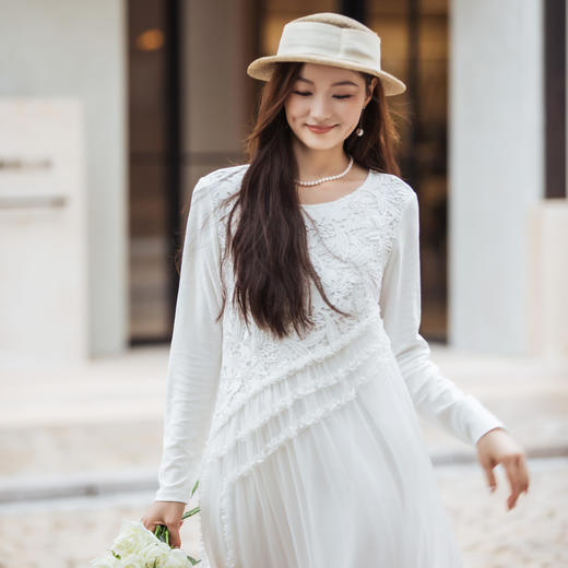 【林栖设计小店】【现货】真丝立体绣花连衣裙收腰紫色优雅长袖2025秋冬新款长裙女T1954114 商品图2