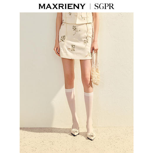 MAXRIENY【商场同款】2025夏季新款小香风刺绣显瘦高腰裙裤裤子(货号:MU86PA009) 商品图0