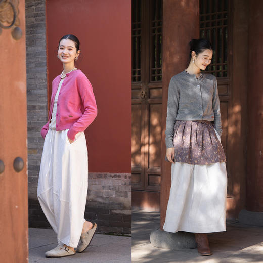 绽放女装544朵/多色全羊毛圆领宽松简约开襟毛针织衫针织开衫女秋 商品图3