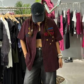 NC翻领格子卡通图短袖衬衫50717（红）秋季153012570321