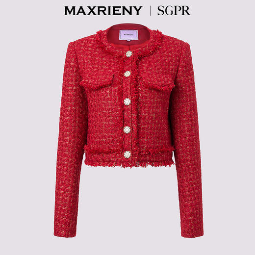 MAXRIENY2025秋冬新款新年红系列千金名媛小香风复古气质短外套(货号:MS85JA758) 商品图4