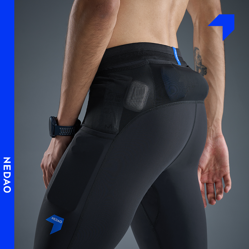 内道灵动力收纳紧身长裤男士带腰包口袋弹力马拉松越野跑步裤