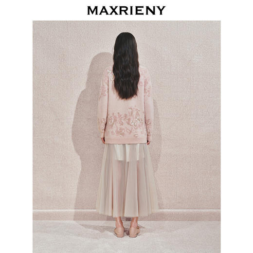 【宫廷巴洛克-商场同款】MAXRIENY浪漫复古感粉玫瑰印花毛衫外套(货号:MC85JA545) 商品图3