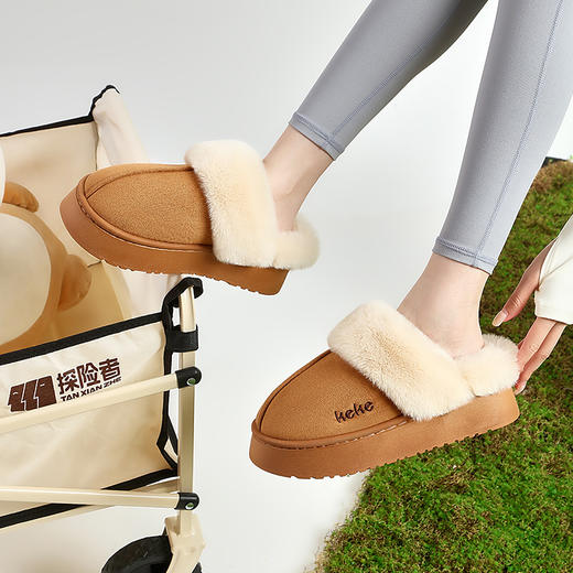 「加购2双自动减为53.9元」窠窠良品 时尚包头厚底毛茸茸棉拖 保暖舒适 柔软亲肤 冬季居家好物 KK530 商品图4