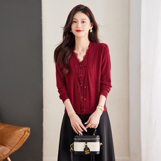假两件套装宽松显瘦上衣，外套V领薄针织开衫CC-16-9507 商品图3