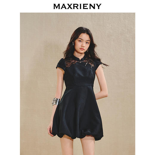 MAXRIENY2024年新中式提花花苞连衣裙美拉德穿搭(货号:MS85DR078) 商品图1