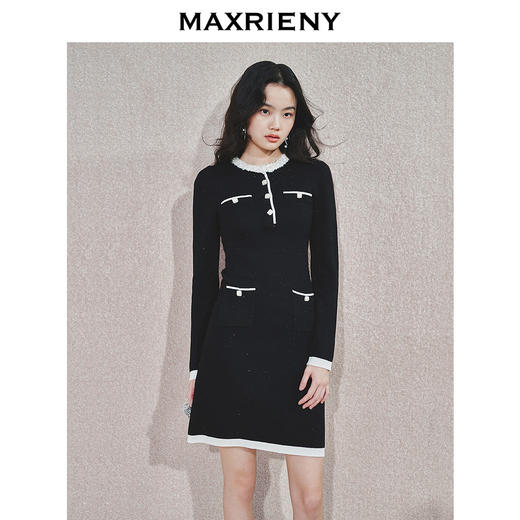 MAXRIENY千金名媛风连衣裙24冬新款精致法式小香风针织裙子收腰(货号:MS85DR766) 商品图0