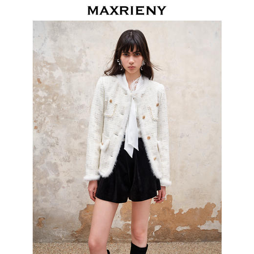 【防寒】MAXRIENY名媛千金小香风轻羽绒服气质冬季新款复古水貂毛(货号:MS88DC539) 商品图0