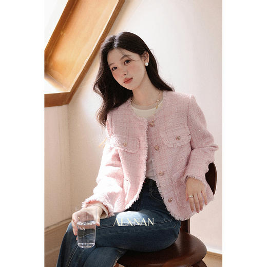 【65折秒杀】鹿向南「海岛粉盐」粉色正肩小香风外套女秋季新款巨好看短款上衣 商品图4