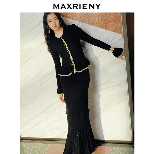 MAXRIENY2024冬季新品法式优雅复古修身显瘦纹理感针织半身长裙(货号:MS85SK754) 商品图2