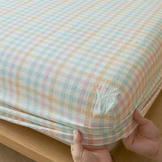 【品牌直发】加倍生活 全棉水洗棉格子系列单床笠/三件套 新疆棉床笠 商品图4