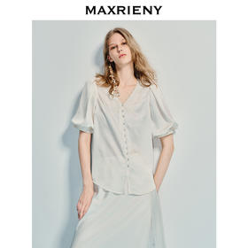 MAXRIENY精致宫廷风蕾丝雪纺衫25夏款绣花泡泡袖衬衫衬衣女上衣(货号:MF86TP016)