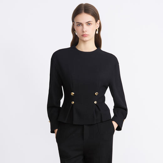 EITIE爱特爱冬季新款经典气质优雅通勤大气圆领收腰显瘦上衣8013701 商品图7