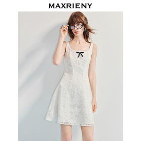 MAXRIENY2025年夏季新款蝴蝶结千金小香风花纱白色连衣裙(货号:MF86DR252)