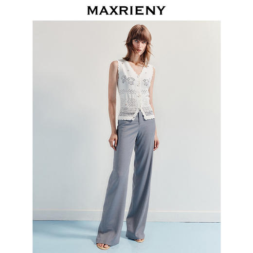 2025夏马夹MAXRIENY波嬉风宽松v领毛针织马甲25夏款波西米亚风(货号:MF86VE252) 商品图1