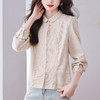 KQL 369h9985棉麻圆领长袖衬衫条纹衬衣设计感修身上衣 商品缩略图0