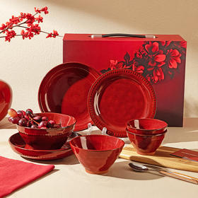 摩登主妇红色新婚结婚订婚礼物送新人闺蜜高级实用碗碟盘餐具套装