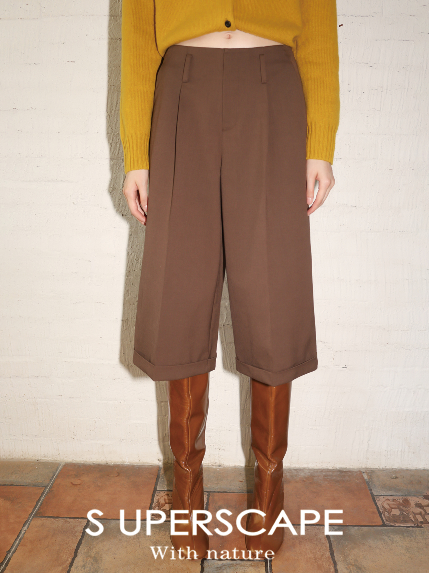 素舶 精纺羊毛透气保暖极简老钱风直筒翻边七分靴裤