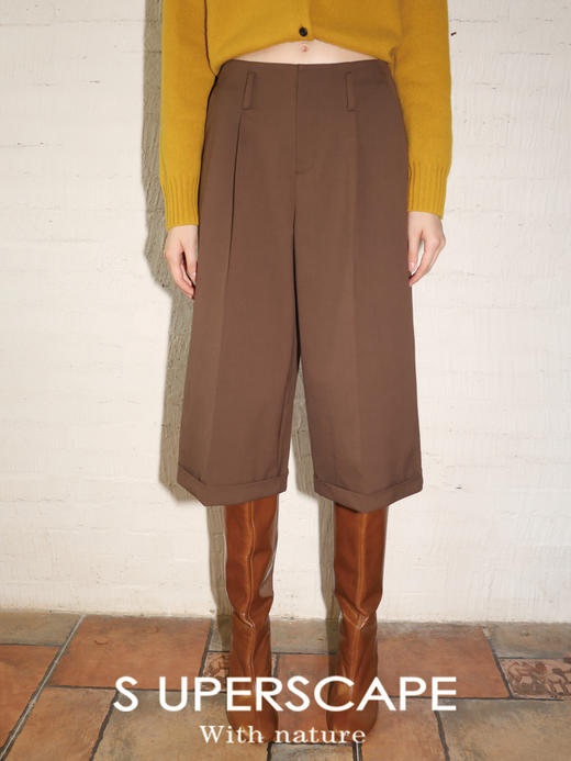 素舶 精纺羊毛透气保暖极简老钱风直筒翻边七分靴裤 商品图0