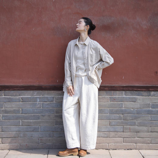 绽放588朵/匹马棉细条灯芯绒拼接宽松百搭翻领休闲长袖衬衫女秋冬 商品图3