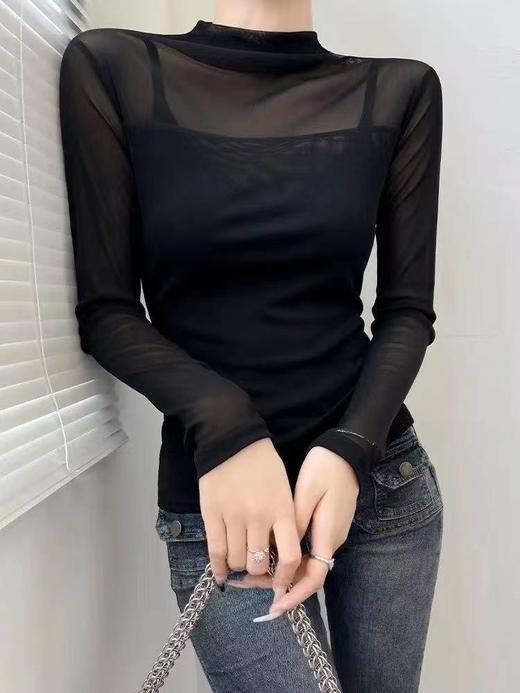 伯妮斯茵 | 轻熟气质风 | 半高领网纱打底衫 | 微透拼接设计 | 修身显瘦版型 | 通勤叠穿|SZ3T55 商品图3