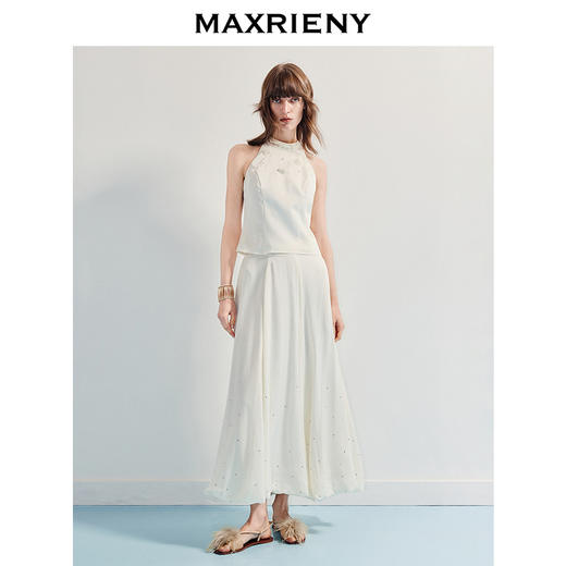 MAXRIENY【商场同款】25夏季新款宫廷挂脖上衣白色复古圆领气质无袖(货号:MF86TP011) 商品图1