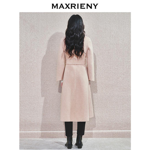 MAXRIENY精致肌理感绵羊毛大衣24冬新款收腰显瘦系带外套中长款(货号:MS85CT768) 商品图3