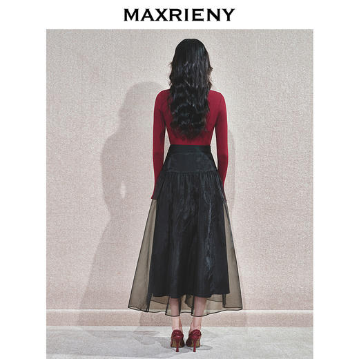 MAXRIENY时尚百搭高腰拼接纱裙中长款显瘦气质半身裙(货号:MS85SK767) 商品图4