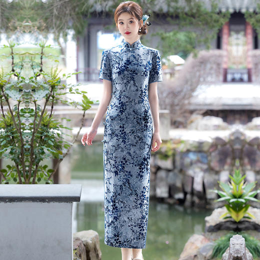 2025春夏新款中国风扎染长款复古旗袍女装改良修身显瘦连衣裙 商品图0