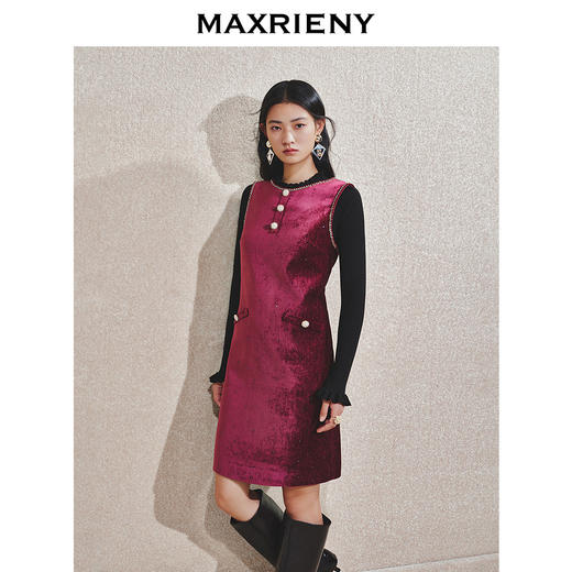 MAXRIENY精致优雅高级感雪尼尔无袖连衣裙24冬新款安哥拉红裙子(货号:MS85DR771) 商品图2