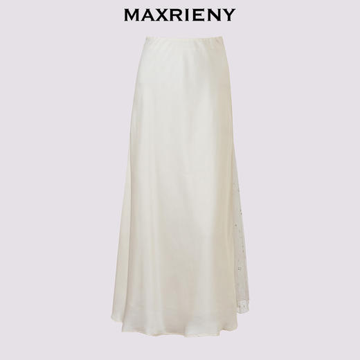 MAXRIENY精致优雅感收腰伞摆高腰半身裙25夏款蕾丝拼接设计感长裙(货号:MF86SK260) 商品图4