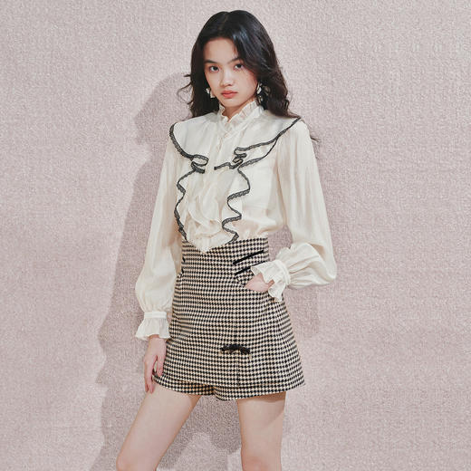 MAXRIENY精致复古蕾丝雪纺衫2024秋冬新款修身显瘦经典赫本风上衣 商品图3