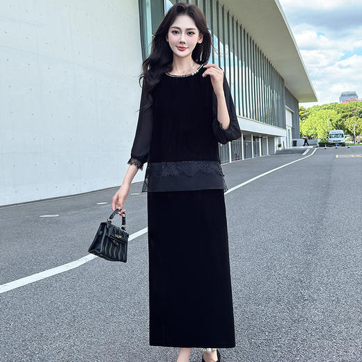 XYKL-5920+5836-2洋气法式金丝绒两件套连衣裙女新款2025年秋季气质优雅女装裙子 商品图2